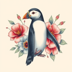 Floral Penguin Tattoo