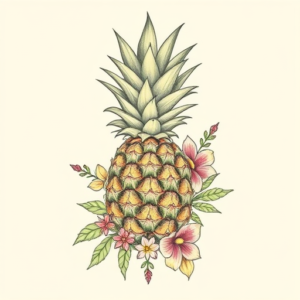 Floral Pineapple Tattoo