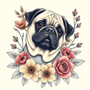 Floral Pug Tattoo