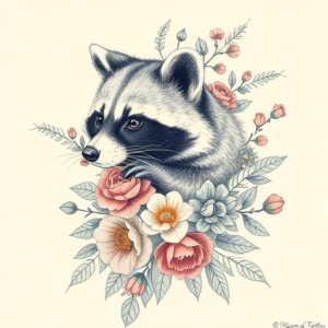 Floral Raccoon Tattoo