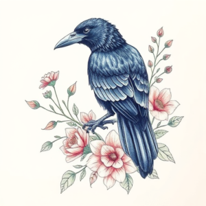 Floral Raven Tattoo