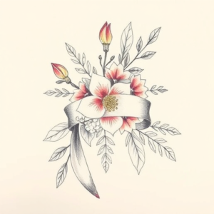 Floral Ribbon Tattoo