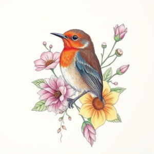 Floral Robin Tattoo