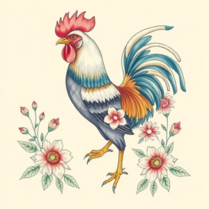 Floral Rooster Tattoo