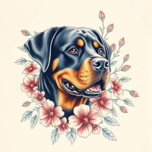 Floral Rottweiler Tattoo