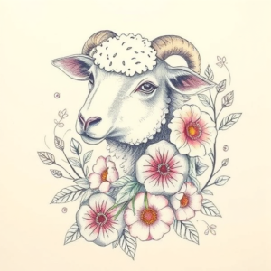 Floral Sheep Tattoo