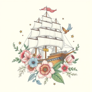 Floral Ship Tattoo