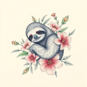 Floral Sloth Tattoo