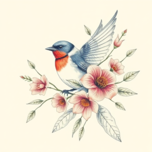 Floral Sparrow Tattoo