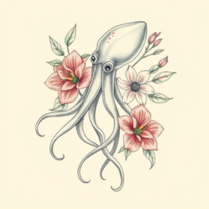 Floral Squid Tattoo