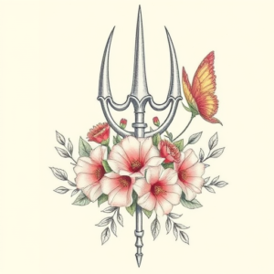 Floral Trident Tattoo