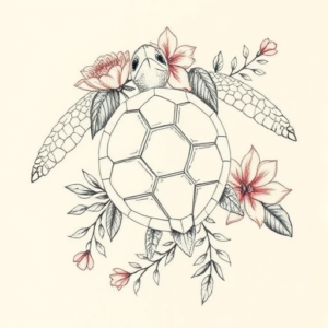 Floral Turtle Tattoo