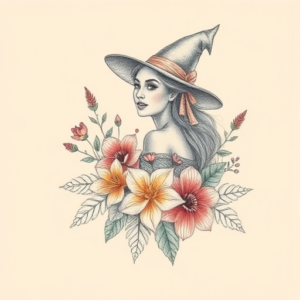 Floral Witch Tattoo