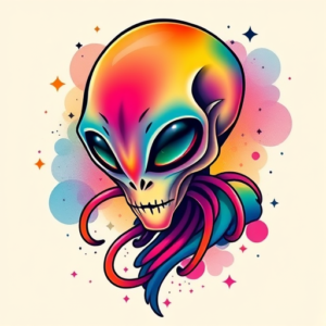 Gradient Color Alien Tattoo