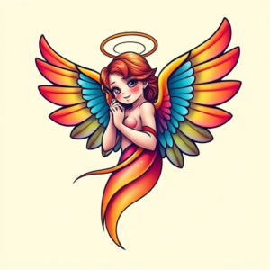 Gradient Color Angel Tattoo