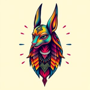 Gradient Color Anubis Tattoo