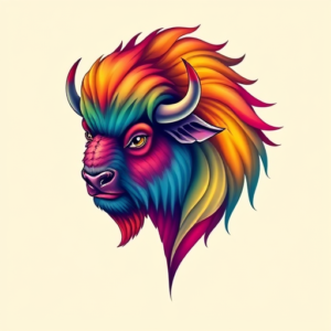 Gradient Color Bison Tattoo