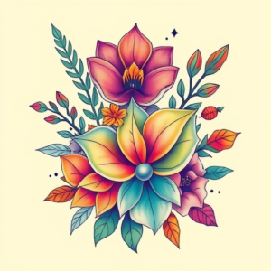 Gradient Color Botanical Tattoo