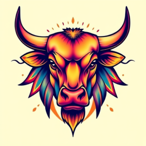 Gradient Color Bull Tattoo