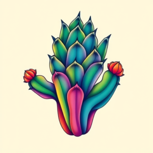 Gradient Color Cactus Tattoo