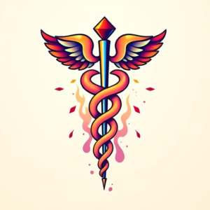 Gradient Color Caduceus Tattoo