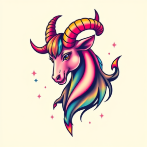 Gradient Color Capricorn Tattoo