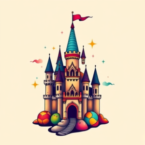 Gradient Color Castle Tattoo