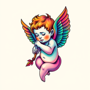 Gradient Color Cherub Tattoo