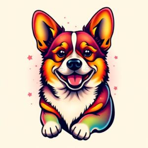 Gradient Color Corgi Tattoo