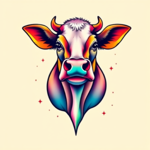 Gradient Color Cow Tattoo