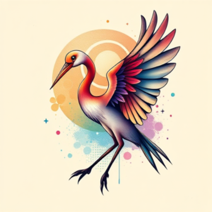 Gradient Color Crane Tattoo