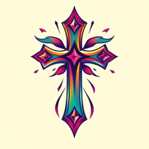 Gradient Color Cross Tattoo