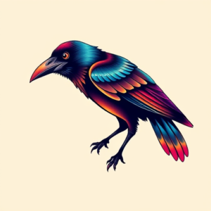 Gradient Color Crow Tattoo