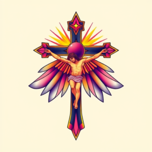 Gradient Color Crucifix Tattoo