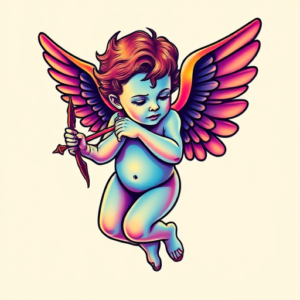 Gradient Color Cupid Tattoo