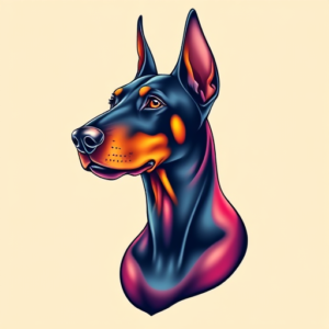 Gradient Color Doberman Tattoo