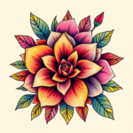 Gradient Color Floral Tattoo