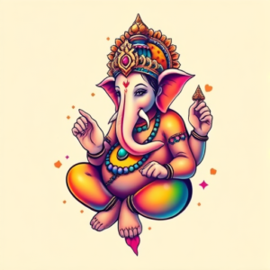 Gradient Color Ganesha Tattoo