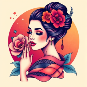 Gradient Color Geisha Tattoo