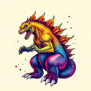 Gradient Color Godzilla Tattoo