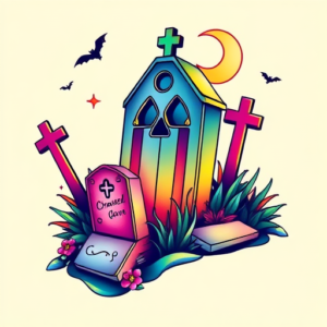 Gradient Color Graveyard Tattoo