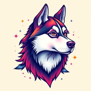 Gradient Color Husky Tattoo