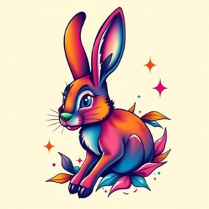 Gradient Color Jackalope Tattoo