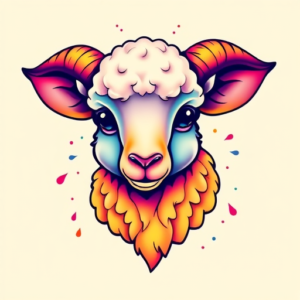 Gradient Color Lamb Tattoo