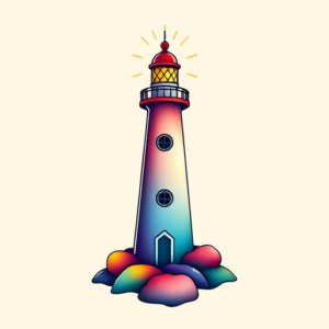 Gradient Color Lighthouse Tattoo