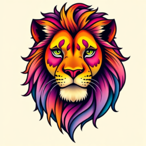 Gradient Color Lioness Tattoo