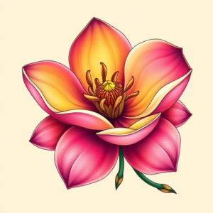 Gradient Color Magnolia Tattoo