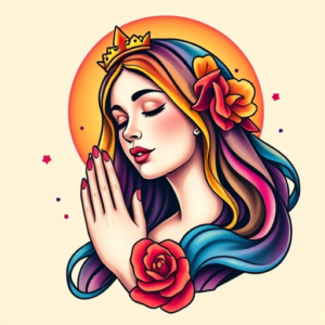 Gradient Color Mary Tattoo