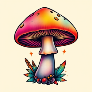 Gradient Color Mushroom Tattoo