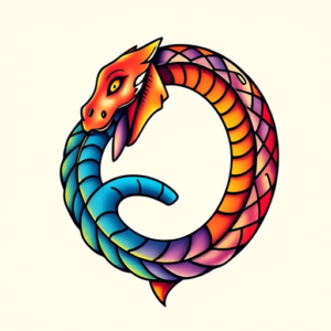 Gradient Color Ouroboros Tattoo